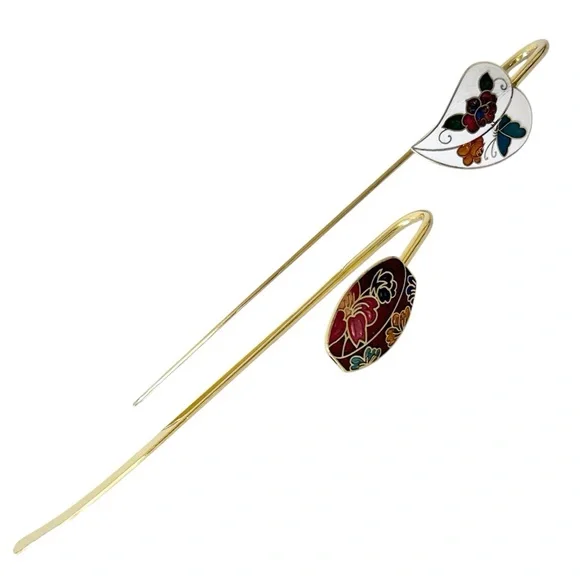 Set of 2 Vintage Cloisonné Enamel Bookmarks - Picture 2 of 5